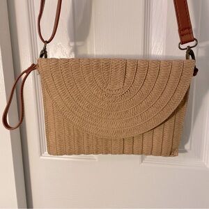 Natural Tan a.n.a. Woven Straw Purse Bag Clutch Convertible Strap
